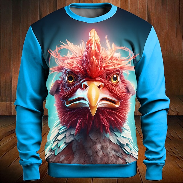  Graphic Rooster Men's Fashion 3D Print Golf Pullover Sweatshirt Holiday Vacation Going out Sweatshirts Yellow Red Long Sleeve Crew Neck Print Spring &  Fall Designer Hoodie Sweatshirt