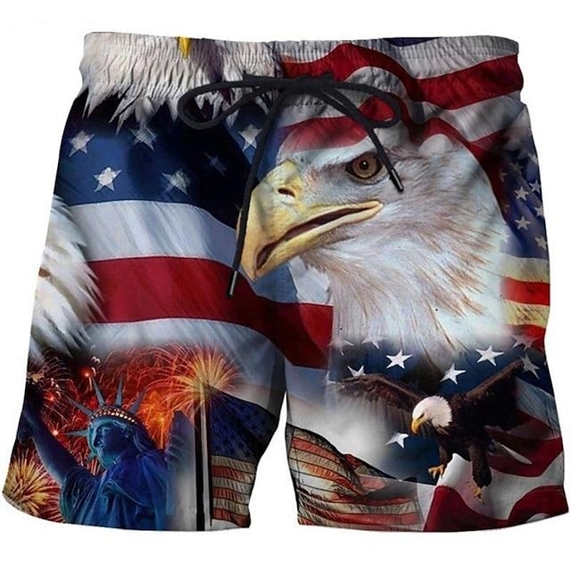 Men's Eagle American Flag Swimming Trunks Board Shorts Swim Shorts Mid Waist Hawaiian Casual Holiday Beach Drawstring with Mesh lining Elastic Waist Designer Clothing Apparel