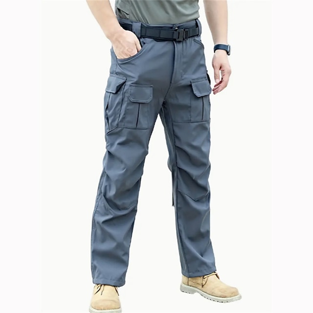  Men's Cargo Pants Softshell Pants Tactical Pants Button Multi Pocket Straight Leg Plain Comfort Wearable Casual Daily Holiday Sports Fashion Black Khaki