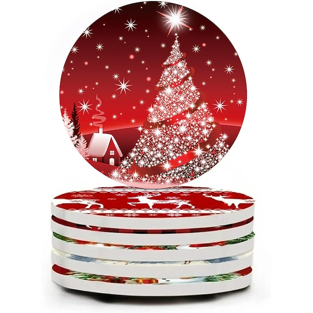  kulaté tácky na nápoje sada 4 ks,mramorově modré savé keramické tácky ve stylu oceánu s korkovou základnou,nepoškrábané a znečištěné