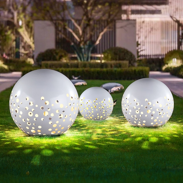  Waterproof Round Metal Hollow White Modern Outdoor Lanterns Lawn Lamp 110-240V