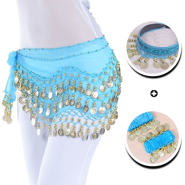  Belly Dance Hip Scarf Coin Sequin Sequins Women's Training Chiffon