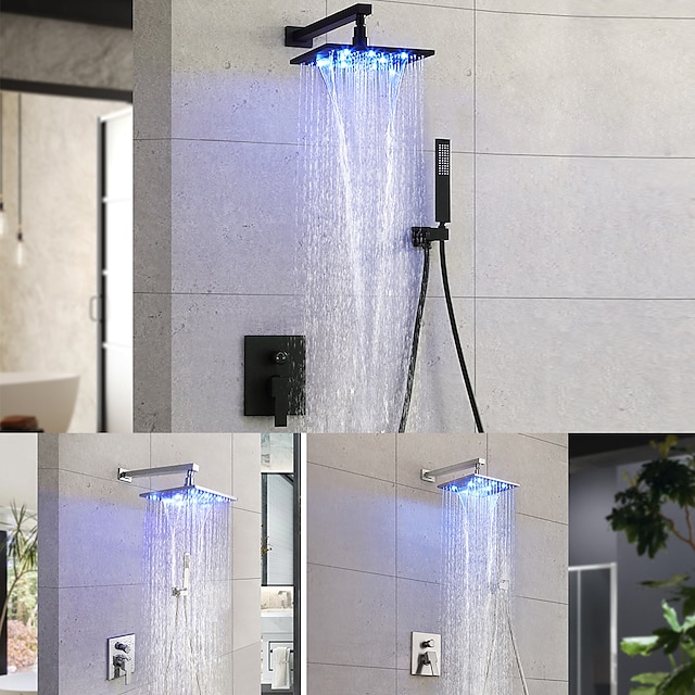  シャワー水栓 セットする - ハンドシャワーは含まれている LED 固定マウント コンテンポラリー 電気メッキ 室内側取付け セラミックバルブ Bath Shower Mixer Taps