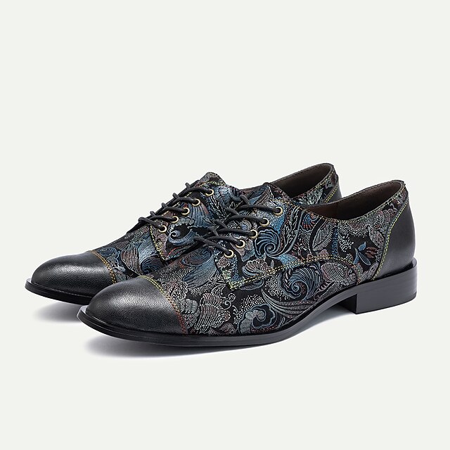 Stylish Dress Shoes For Men 2026.Men's Jacquard Fabric Floral Pattern Lace-Up Oxford Shoes with Leather ...