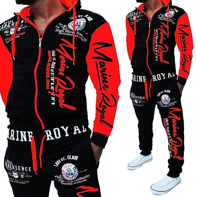  Per uomo Tuta Da Ginnastica Con cappuccio Sportivo Giornaliero Per eventi Morbido Color Block Alfabetico Giallo Rosa Rosso Abbigliamento sportivo Streetwear Sport Primavera & Autunno