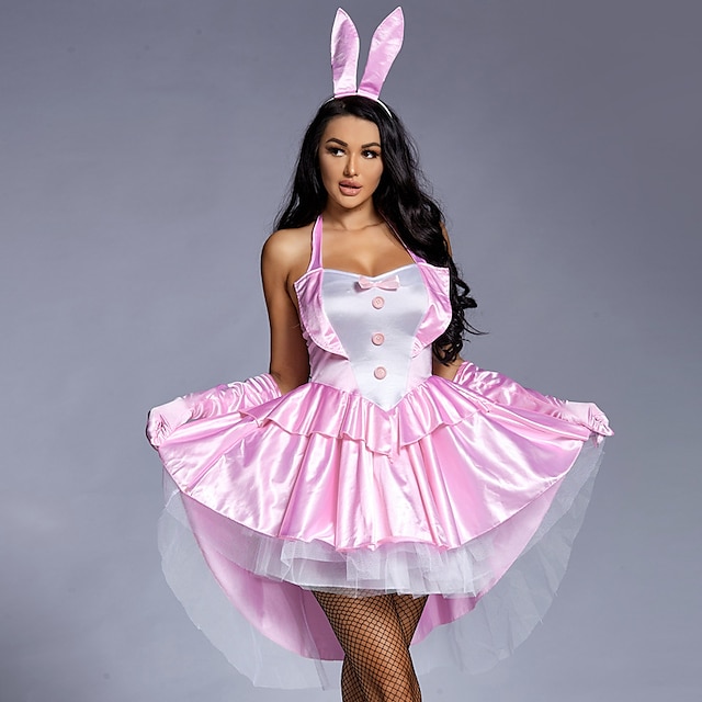 Bunny Jenter Kjoler Drakter Voksne Dame Cosplay Ytelse Fest Halloween Mardi Gras Påske Enkle Halloween-kostymer