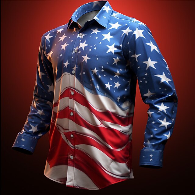 American Independence Day Men's American Flag National Flag Shirt Button Up Shirt Long Sleeve Casual Daily Wear Going out Fall Winter Spring & Summer Turndown Collared Shirts Button Up Print Yellow4