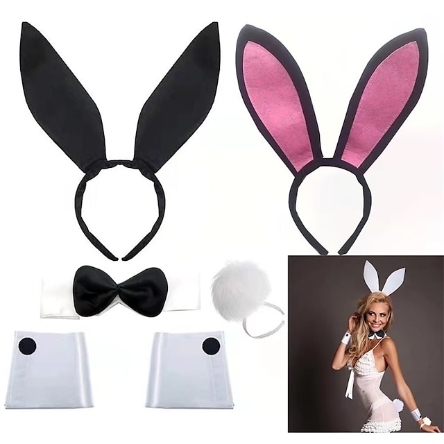 Conjunto de orelha de coelho coelho menina bola de páscoa sexy orelha de coelho argola de cabelo acessórios cosplay