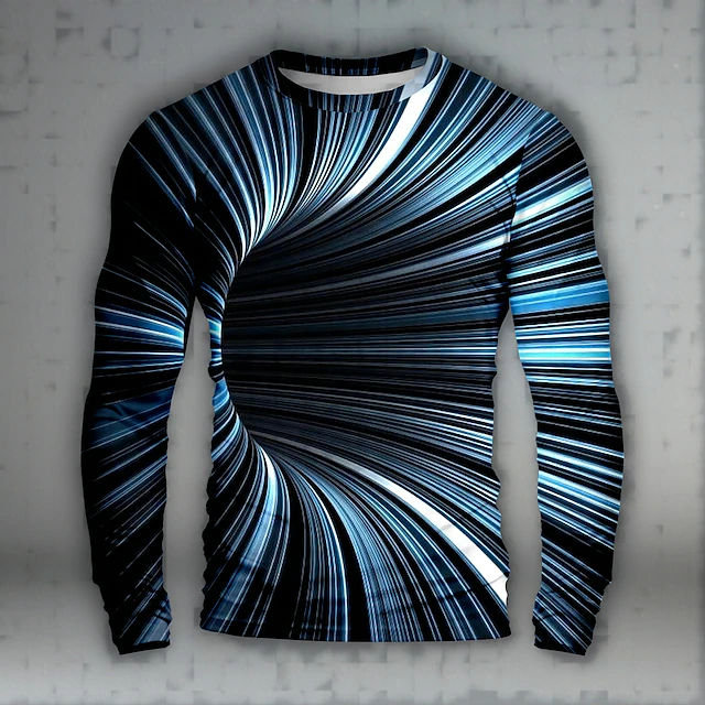 Men's Graphic Optical Illusion Visual Deception Streamer Long Sleeve T shirt 3D Print Crew Neck Shirt Daily Artistic Casual Party Casual Holiday Blue Green Spring & Fall Clothing Apparel Normal S M 5