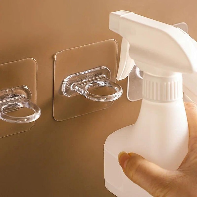  1pcs Clear Plastic Adhesive Hooks for Wall Mounted Curtain Rods and Lotion Dispensers - Easy to Install and Convenient Storage Rack