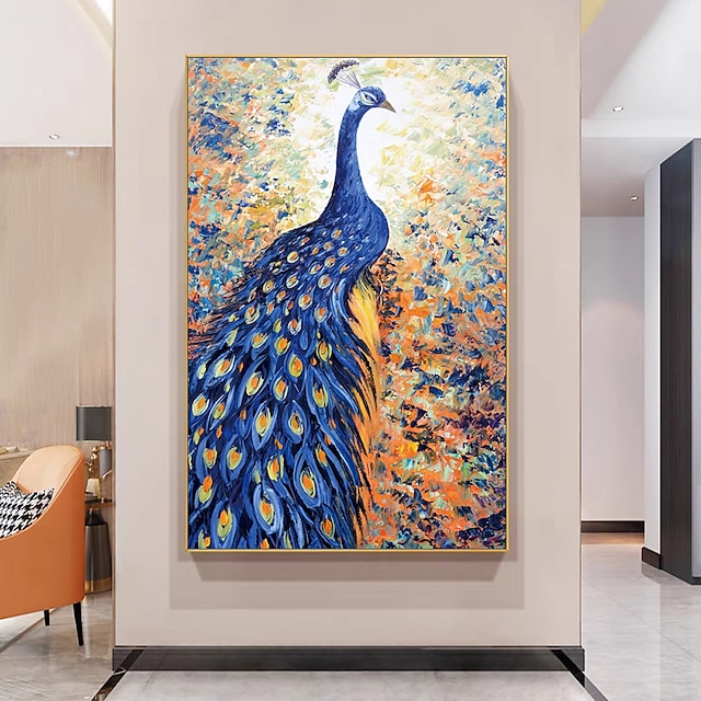  Mintura handgefertigte abstrakte Tier-Pfau-Ölgemälde auf Leinwand, Wandkunst, Dekoration, modernes Bild für Heimdekoration, gerolltes, rahmenloses, ungedehntes Gemälde