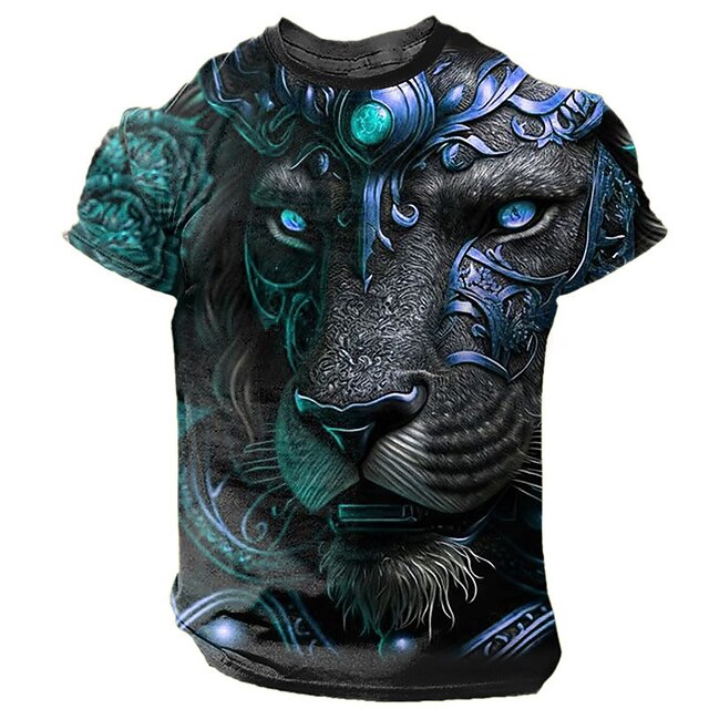 Men's Graphic Animal Tiger T Shirt Short Sleeve T shirt 3D Print Crew Neck Shirt Daily Designer Retro Vintage Sports Outdoor Holiday Going out Blue Red Purple Spring & Summer Clothing Apparel S M L3