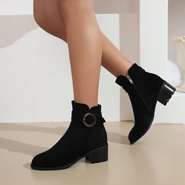  Women's Boots Plus Size Heel Boots Work Daily Booties Ankle Boots Winter Buckle Chunky Heel Casual Minimalism Faux Leather Black Blue