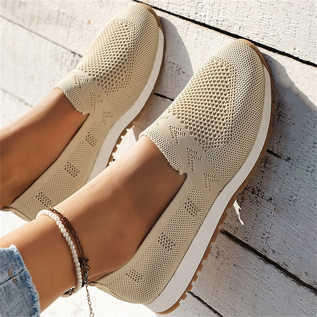  Pentru femei Adidași Slip-On-uri Pantofi de confort Zilnic Toc Drept Vârf rotund Modă Casual Confortabili Plimbare Tăiați volantul Loafer Negru Albastru Închis Bej