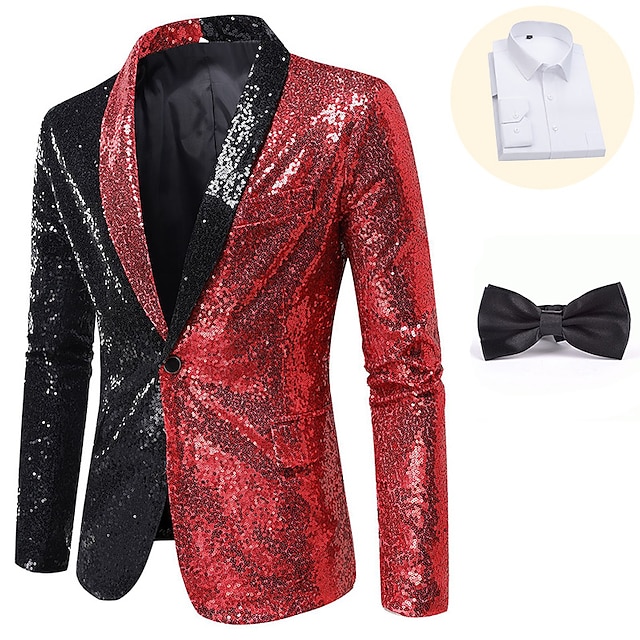  Retro Vintage Disko 1980er Anzüge & Blazer Disco Pailletten Herren Karnevalskostüm Maskerade Party / Abend Pride Parade Pride-Monat Erwachsene Mantel Hemd Krawatte