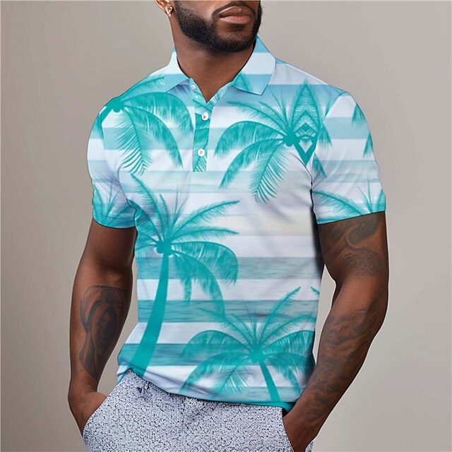  Streifen Palme Herren Brautkleider schlicht 3D Bedruckt Poloshirt Golfpolo Outdoor Freizeitskleidung Strassenmode Polyester Kurzarm Umlegekragen Polo-Shirts Meerblau Gelb Sommer S M L Mikro-elastisch