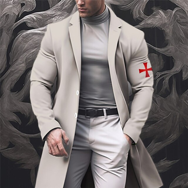 Men's Cross Winter Coat Overcoat Coat Warm Comfortable Breathable Fashion Streetwear Business Work Wear to work Going out Pocket Print Fall & Winter Turndown Long Sleeve Black White khaki4