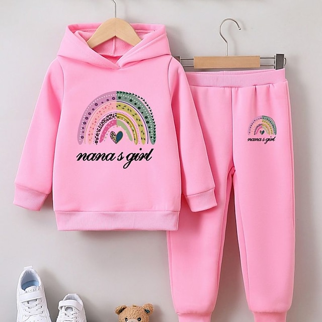  2 Pieces Kids Girls' Graphic Pants Suit Set Long Sleeve Active School 7-13 Years Spring Black Pink Red
