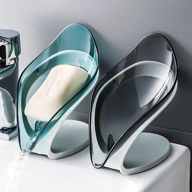  1ks samovylévací miska na mýdlo ve tvaru listu do domácí koupelny - stylové a funkční pouzdro na mýdlo s drenážními otvory
