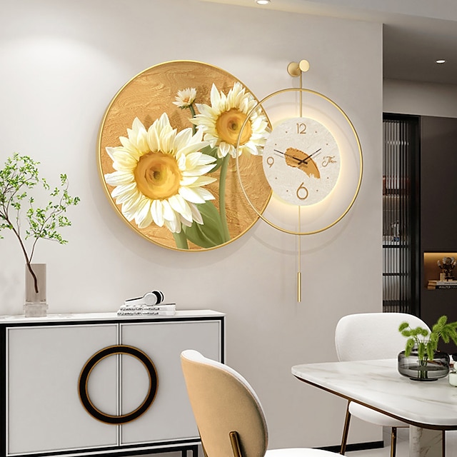  Wandleuchte mit Uhr 60/70 cm Wandbehang Sonnenblume umgeben von Honigbienen auf Vintage-Uhren Wanddekoration für Zuhause, Büro, Klassenzimmer