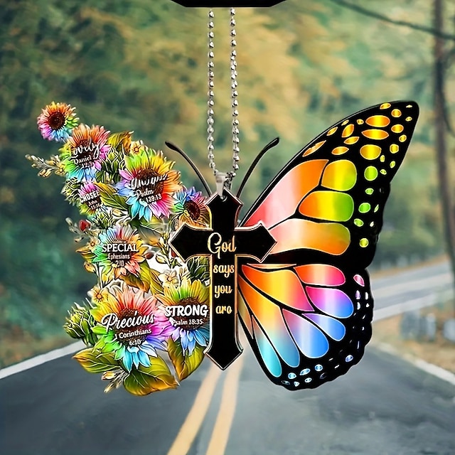  einzigartiges Schmetterlings-Kreuz-Windspiel als Autodekoration, perfektes Vatertagsgeschenk für Auto-Enthusiasten!