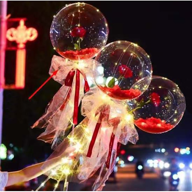  (romantiskt ögonblick) led lysande ballong rosbukett, rosbukett ljusa transparenta ballonger: skapa en magisk & romantisk atmosfär för bröllop, förlovningar, födelsedagar (ingen 2*aa batteri)