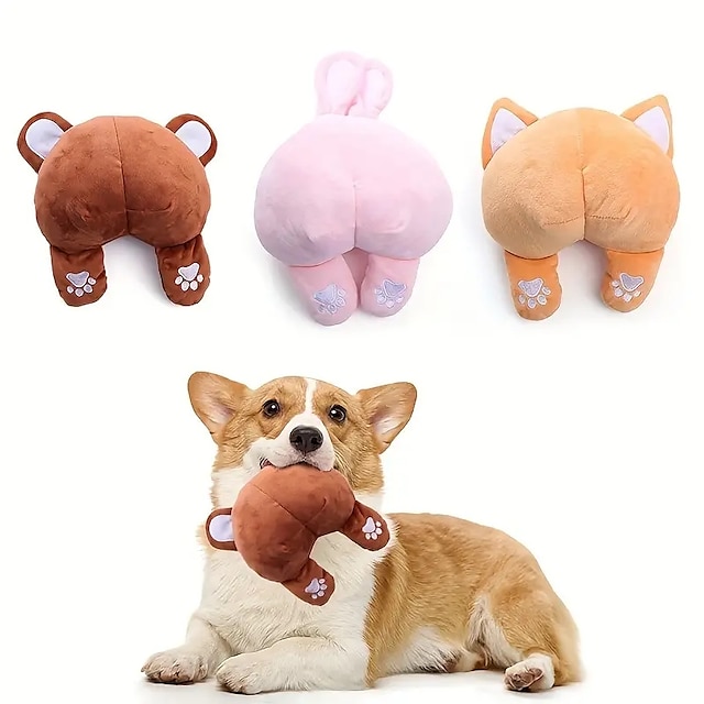  1pc Butt Design Pet Grinding Teeth Squeaky Plush Toy Chew Toy For Dog Interactive Supply