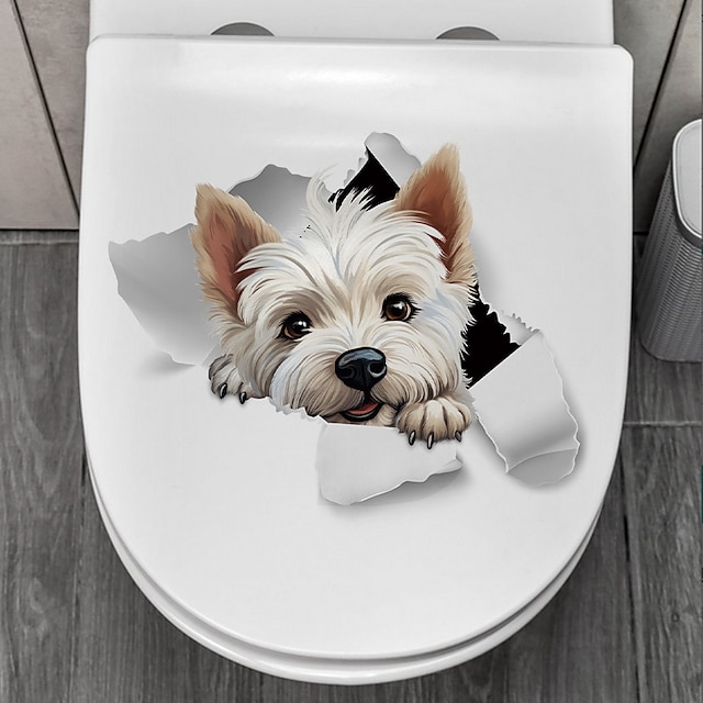  Naklejki na toaletę białego psa, zepsute naklejki dekoracyjne do łazienki, naklejki na drzwi, naklejki ścienne i inne narzędzia samoprzylepne
