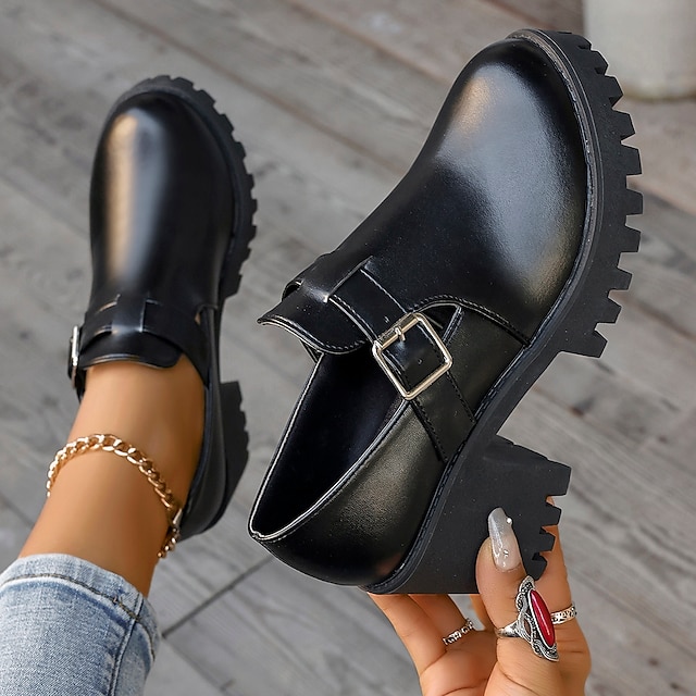  Pentru femei Pantofi pumps Cizme Cizme cu platformă Mărime Plus Size În aer liber Zilnic Ghete Botine Platformă Toc Îndesat Vârf rotund Casual Confortabili minimalism Imitație Piele Loafer Negru