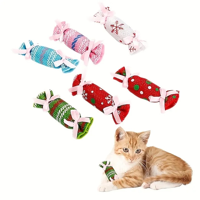  2 Stück, zufällige Farbe, Weihnachtsbonbon-Design, Haustier-Plüschtier, kaubar, langlebiges Katzenspielzeug für Katzen- und Hundebedarf