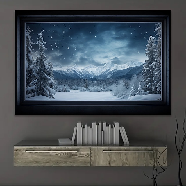  لوحة فنية جدارية على القماش لفصل الشتاء وجبال الثلج وملصقات وصور لوحات قماشية مزخرفة لغرفة المعيشة بدون إطار