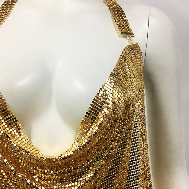 Metallic Backless Sparkle Body Chain Mini Dress Disco Sequins Solid ...