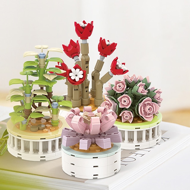  Cadeaux de fête des femmes, bloc de construction succulent, fleur ds1013-ds1017, série de plantes en pot, jouets puzzle créatifs à faire soi-même, ornements floraux décoratifs, cadeaux de fête des