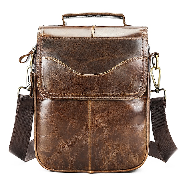  1pc Men's Fashion Messenger Top Layer Cowhide Business Single Shoulder Bag Large Capacity Multi-functional Fashionable Shoulder Bag