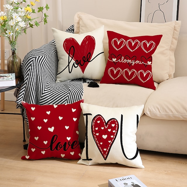  4 pièces saint valentin double double face taie d'oreiller doux décoratif carré housse de coussin taie d'oreiller pour chambre salon canapé canapé chaise