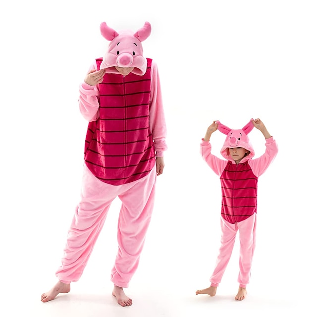  Kid's Adults' Kigurumi Pajamas Nightwear Onesie Pajamas Piggy / Pig Animal Cartoon Onesie Pajamas Funny Costume Flannel Cosplay For Men and Women Boys and Girls Carnival Animal Sleepwear Cartoon