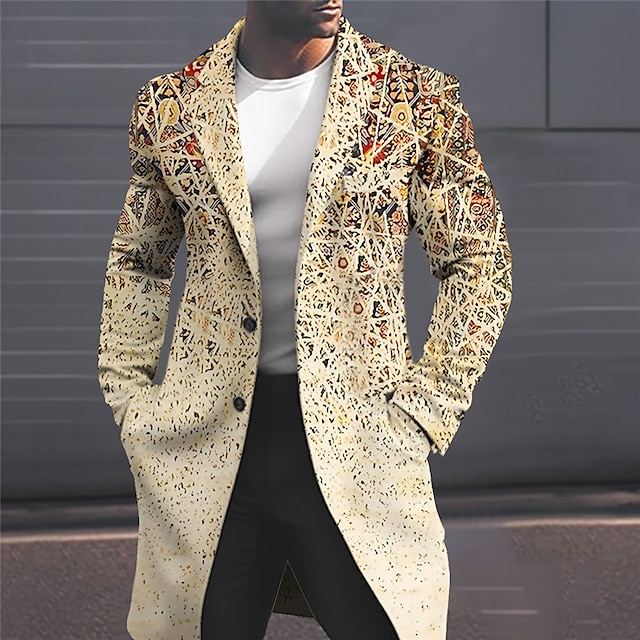  Herr Geometri Vinterkappa Rock Kappa Håller värmen Andningsfunktion Bekväm Mode Streetwear Affär Arbete Klä till Jobbet Utekväll Ficka Mönster Höst vinter Nedvikt Långärmad Gul Rodnande Rosa Blå