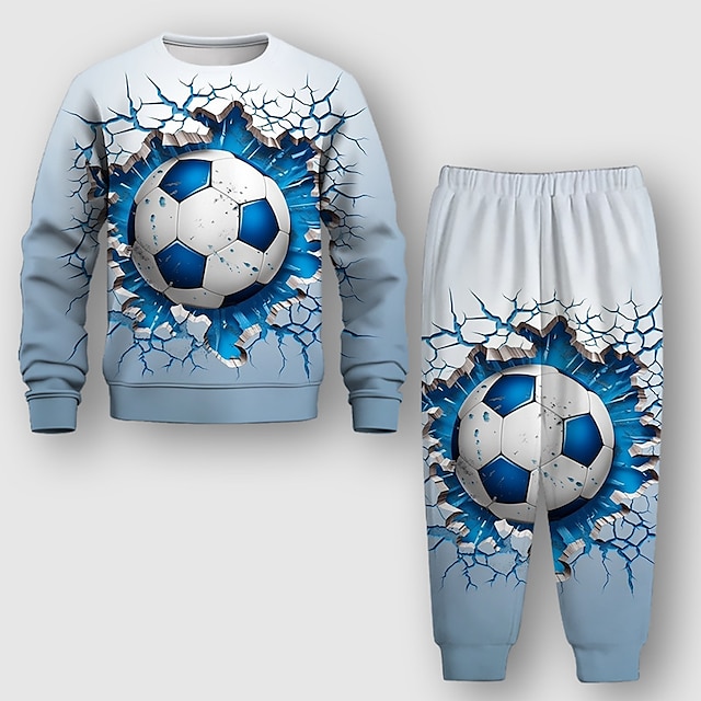  Boys 3D Football Sweatshirt & Sweatpants Set Long Sleeve 3D Printing Spring Fall Active Fashion Cool Polyester Kids 3-12 Years Crew Neck Outdoor Street Vacation Regular Fit