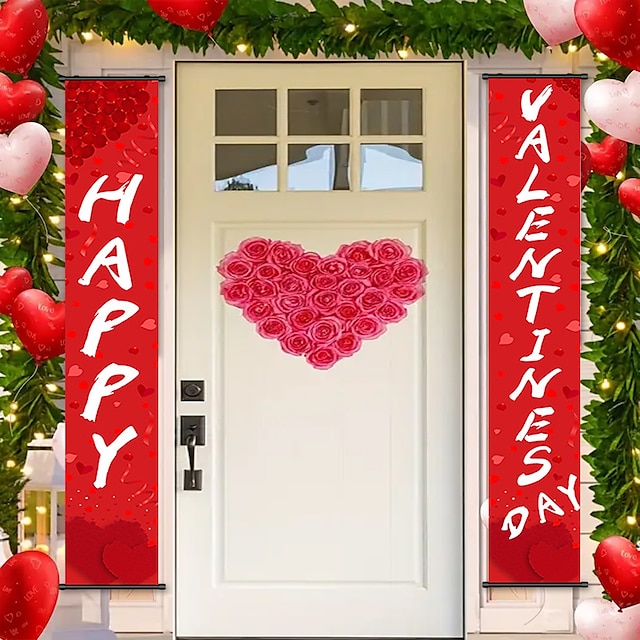  1buc poster de Ziua Îndrăgostiților Fericiți cu umerase, artă de perete în curte, postere de pânză, artă pentru acasă, decor pentru sufragerie, decor de perete