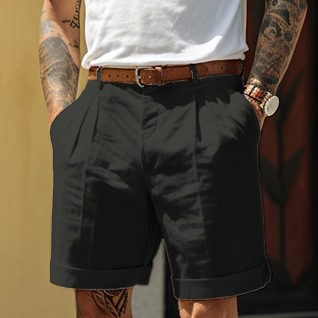 Men's Shorts Linen Shorts Summer Shorts Pleated Shorts Pocket Pleats ...