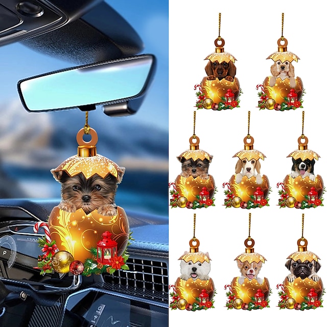  koiran auton riippukoriste, akryyli 2D litteä painettu avaimenperä, valinnainen akryylikoristeet ja auton taustapeilitarvikkeet muistolahjapakkaus