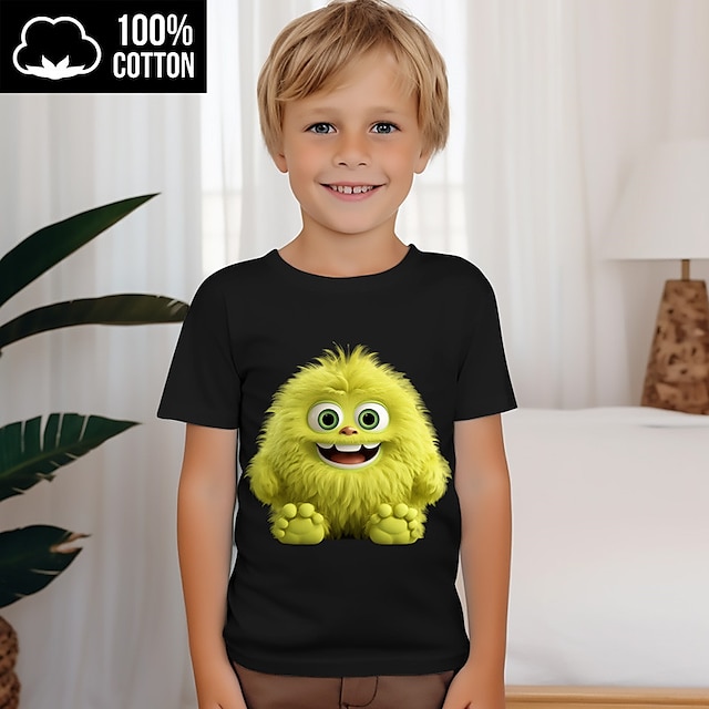  Boys 3D Cartoon Tee Shirts Short Sleeve 3D Print Summer Active Sports Fashion 100% Cotton Kids 3-12 Years Crew Neck Outdoor Casual Daily Regular Fit