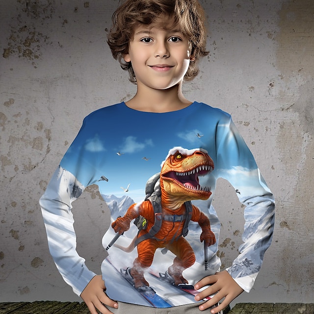  Dla chłopców 3D Dinozaur T-shirt Koszula Długi rękaw Druk 3D Wiosna Jesień Sport Moda Moda miejska Poliester Dzieci 3-12 lat Półgolf Na zewnątrz Codzienny Regularny