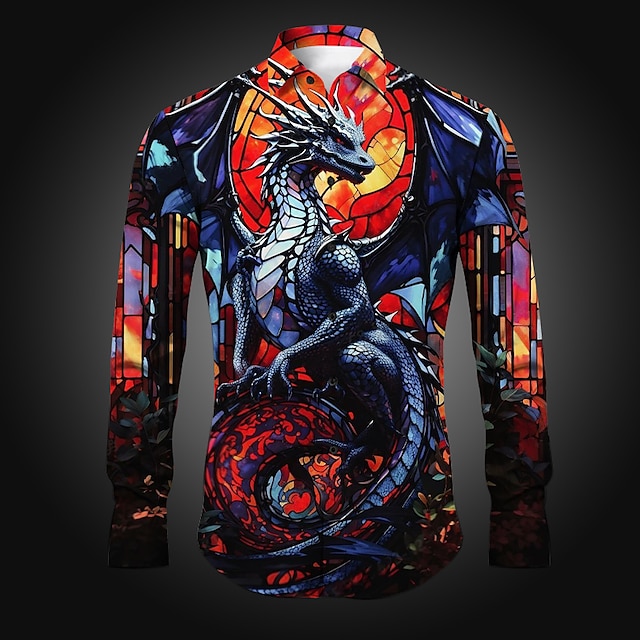  Homme Dragon Chemise Chemise boutonnée manche longue Abstrait Usage quotidien Sortie Printemps été Col rabattu Imprimer Bouton bas Jaune Rouge Bleu Violet Orange