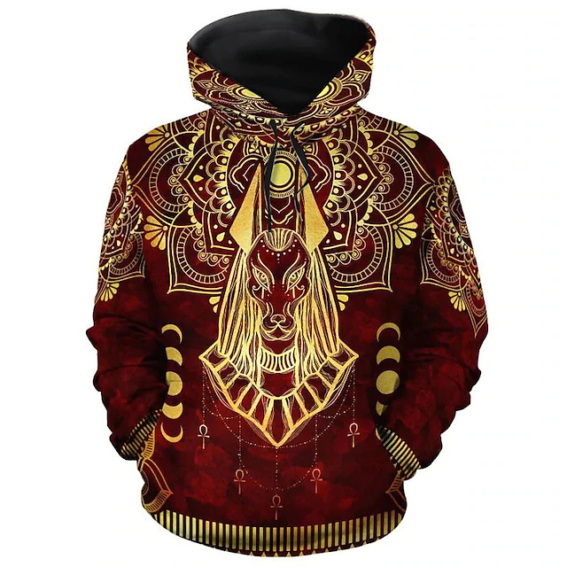 Men's Graphic Animal Tribal Hoodie Hoodies Sweatshirt Daily Basic Long Sleeve Hooded Vacation Sports Outdoor Holiday Red Purple Print Front Pocket Spring & Fall Designer 5