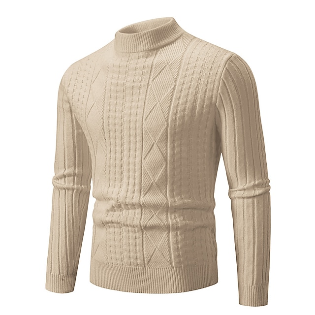  Men's Pullover Sweater Jumper Knit Sweater Ribbed Cable Knit Regular Knitted Plain Crew Neck Keep Warm Modern Contemporary Daily Wear Going out Clothing Apparel Fall Winter Black Red S M L
