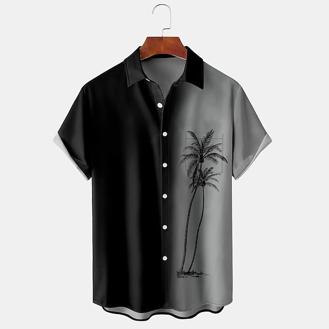 Graphic Color Block Palm Tree Hawaiian Casual Men's Shirt Daily Wear Casual Daily Weekend Spring & Summer Turndown Short Sleeve Black, Blue S, M, L 4-Way Stretch Fabric Shirt Normal