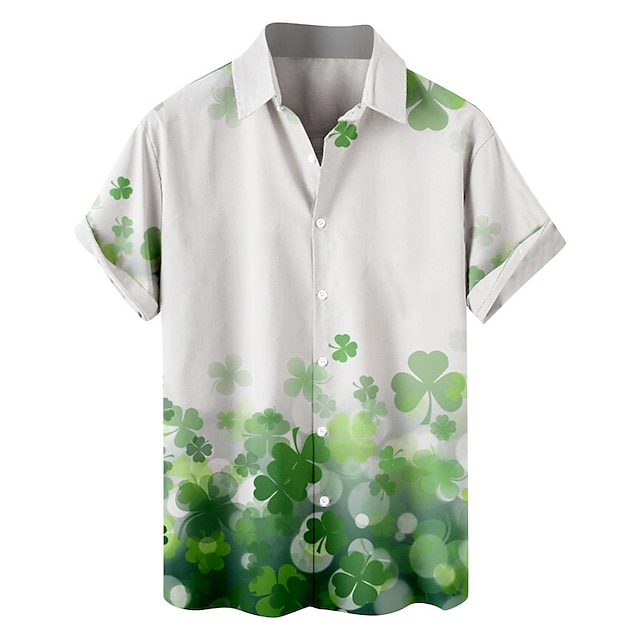 St.Patrick's Day Four Leaf Clover Casual Men's Shirt Daily Wear Going ...
