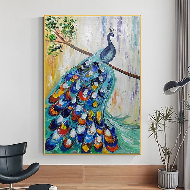  Mintura handgefertigte abstrakte Tier-Pfau-Ölgemälde auf Leinwand, Wandkunst, Dekoration, modernes Bild für Heimdekoration, gerolltes, rahmenloses, ungedehntes Gemälde
