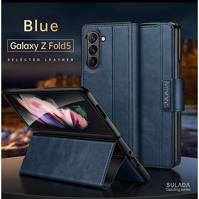  telefon Ügy Kompatibilitás Samsung Galaxy Z Fold 5 Z Fold 4 Z Fold 3 Z Fold 2 Fekete tok Állvánnyal Mágneses Ütésálló Retro TPU PU bőr